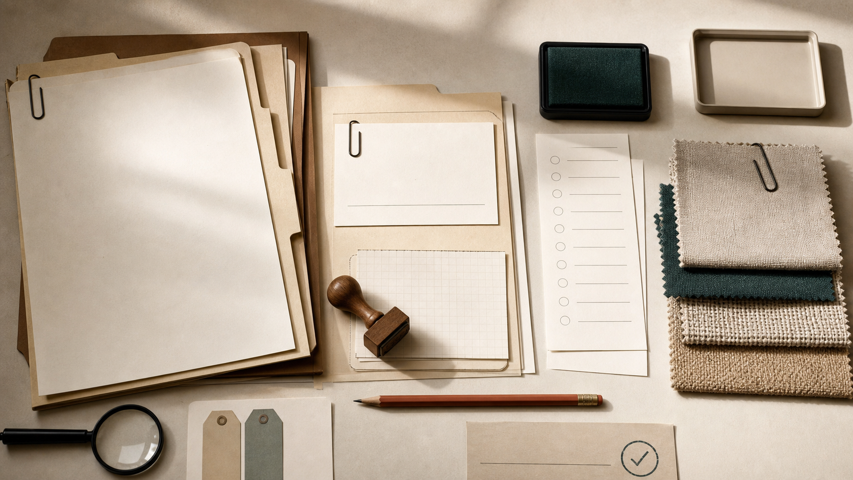 Dossier-style visual representing qualification notes and approval checks.