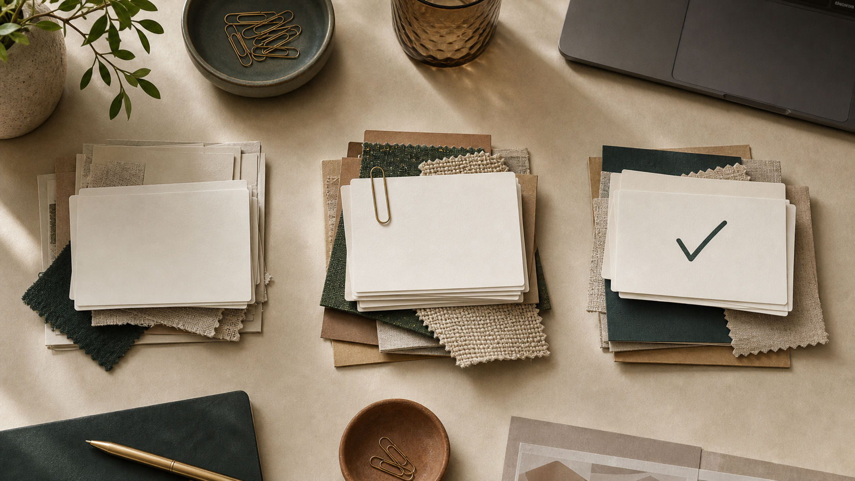 Editorial process visual showing creator notes, product fit, and approval stages.